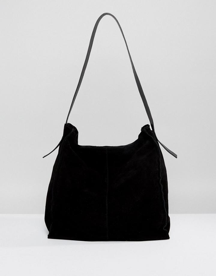 Asos Design Suede Contrast Shoulder Bag - Black