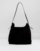 Asos Design Suede Contrast Shoulder Bag - Black