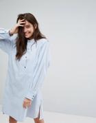 Paul & Joe Sister Button Front Pinstripe Shirt Dress - Blue