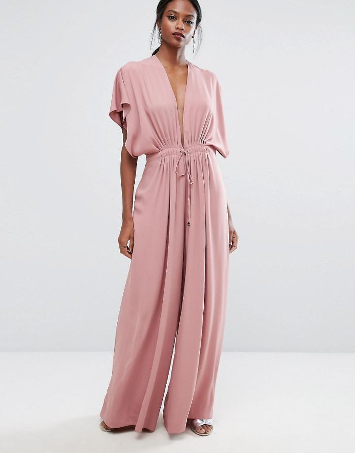 Aq/aq Plunge Wide Leg Jumpsuit - Pink