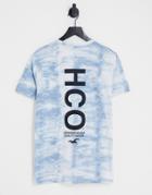 Hollister Back Logo Acid Wash T-shirt In Blue