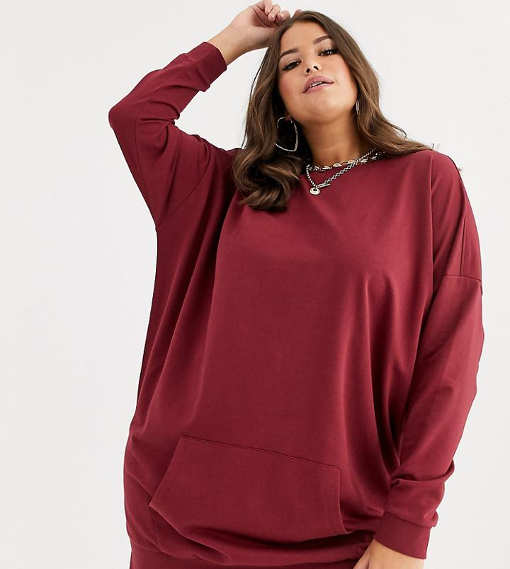 Asos Design Curve Sweat Dress With Front Pocket-red