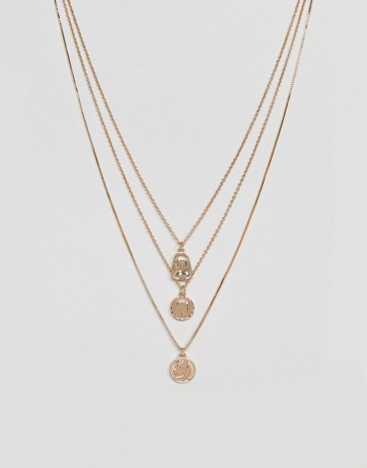 Asos Vintage Style Icon Pendants Multirow Necklace - Gold