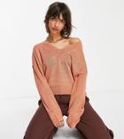 M Lounge Relaxed V Neck Sweater With Balloon Sleeves-pink