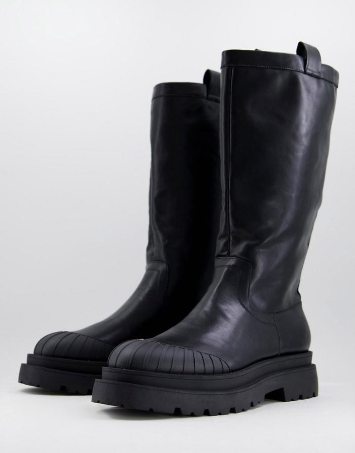 Asos Design Calf Length Chelsea Boots In Black Faux Leather With Matte Finish