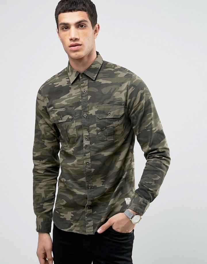 Jack & Jones Vintage Shirt In Regular Fit With All Over Camo - Green