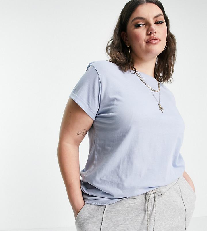 River Island Plus Turnback T-shirt In Blue-blues