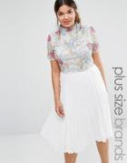 Lovedrobe Short Sleeve High Neck Crop Top In All Over Rose Embellishment - Gray