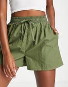 Lola May Drawstring Waist Shorts In Khaki - Part Of A Set-green