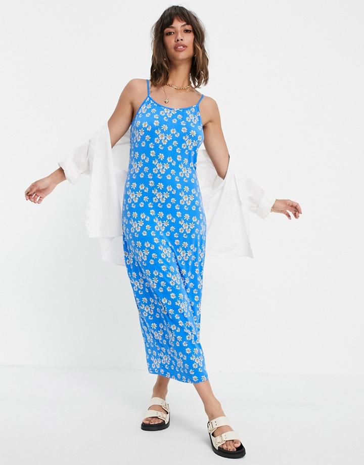 Vila Cami Maxi Dress In Blue Daisy Print-multi