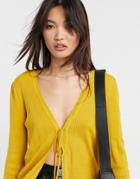 Vila Knitted Cardigan With Tie In Mustard Yellow