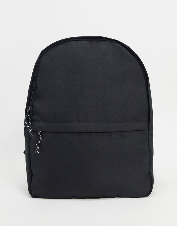 Asos Design Backpack In Black Nylon With Contrast Zipper Pull