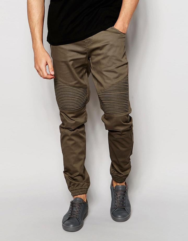 Criminal Damage Biker Chinos - Olive