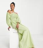 Vila Exclusive Halterneck Shirred Maxi Dress With Cut Out Front In Light Green