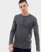 Asos Design Long Sleeve T-shirt With Grandad Neck In Gray - Gray