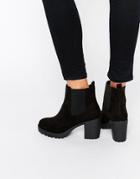 London Rebel Chunky Heeled Chelsea Boots - Black