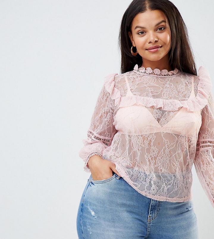 Alice & You Plus Lace High Neck Blouse - Pink