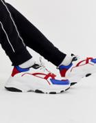 Asos Design Sneakers In Red And Blue With Chunky Sole - White