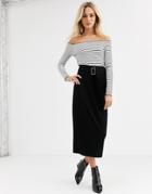 Asos Design Longer Length Pencil Skirt With Belt-black