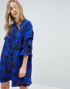 Only Floral High Neck Dress With Ruffle Sleeves - Multi