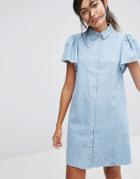 Bershka Button Front Denim Dress - Blue