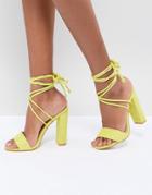 Public Desire Suzu Chartreuse Tie Up Block Heeled Sandals - Yellow