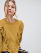 Selected Agnes Ruffle Front Sweater - Yellow