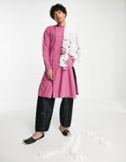 Asos Design Kurta Longline Linen Shirt With Asymmetric Front In Mauve-purple