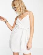Asos Design Wrap Cami Tie Side Linen Mini Sundress In White