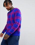Asos Design Textured Check Sweater In Cobalt - Blue
