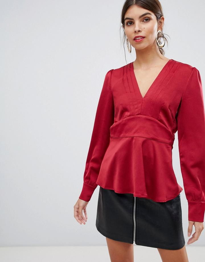 Y.a.s V Neck Blouse With Pleat Detail-red