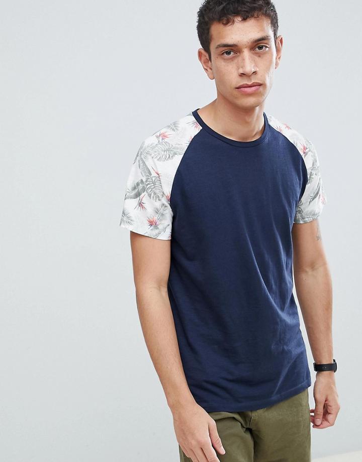 Jack & Jones Originals T-shirt With Floral Raglan Sleeve - Navy