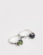 Reclaimed Vintage Inspired Double Ring With Semi Precious Stone In Silver Exclusive To Asos