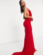 Club L London Cowl Neck Low Back Maxi Dress In Red