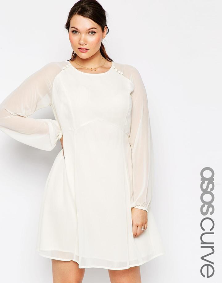 Asos Curve Skater Dress With Button Yoke Detail - Cream