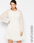 Asos Curve Skater Dress With Button Yoke Detail - Cream