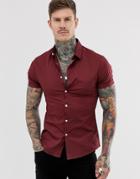 Asos Design Skinny Fit Shirt In Burgundy - Red