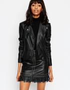 Asos Ultimate Biker Jacket With Piped Detail - Black