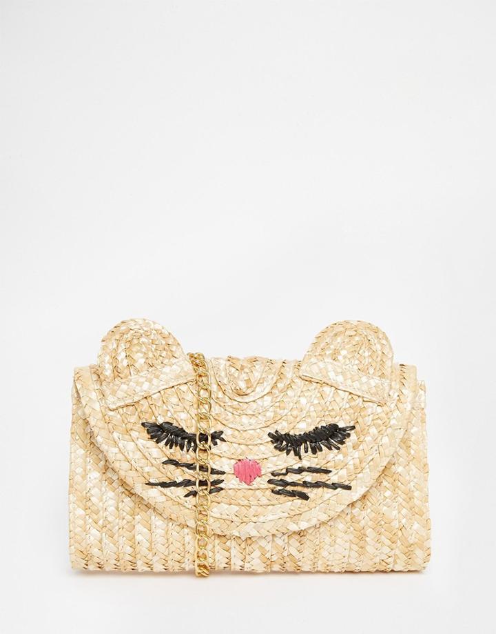 Asos Straw Cat Clutch Bag - Cream