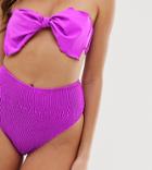 Boohoo High Waisted Crinkle Bikini Bottoms In Magenta - Pink