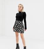 Asos Design Petite Mini Skirt With Waistband Seam In Floral Print - Multi