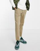 Asos Design Tapered Fit Pants In Herringbone Texture In Light Khaki-green