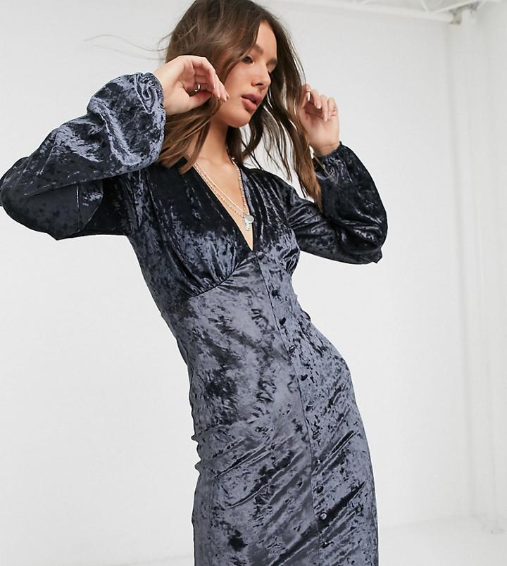 Asos Design Tall Button Through Velvet Mini Dress-gray