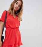 New Look Petite Button Through Romper - Red
