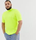 Asos Design Plus Knitted Ribbed Turtleneck T-shirt In Neon Green - Green