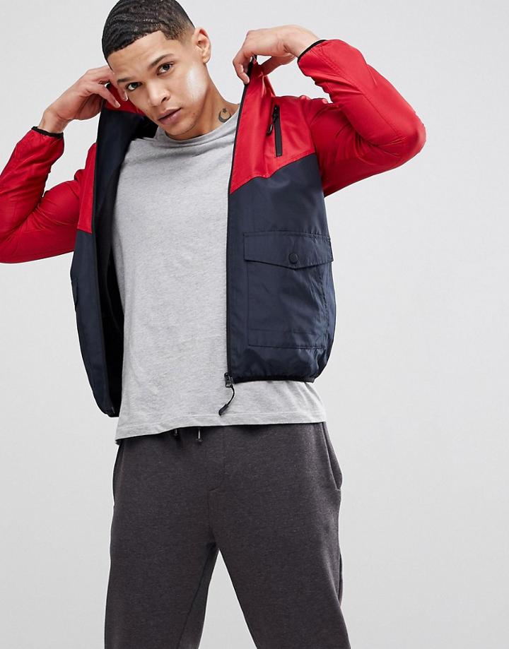Brave Soul Contrast Color Panel Windbreaker - Red