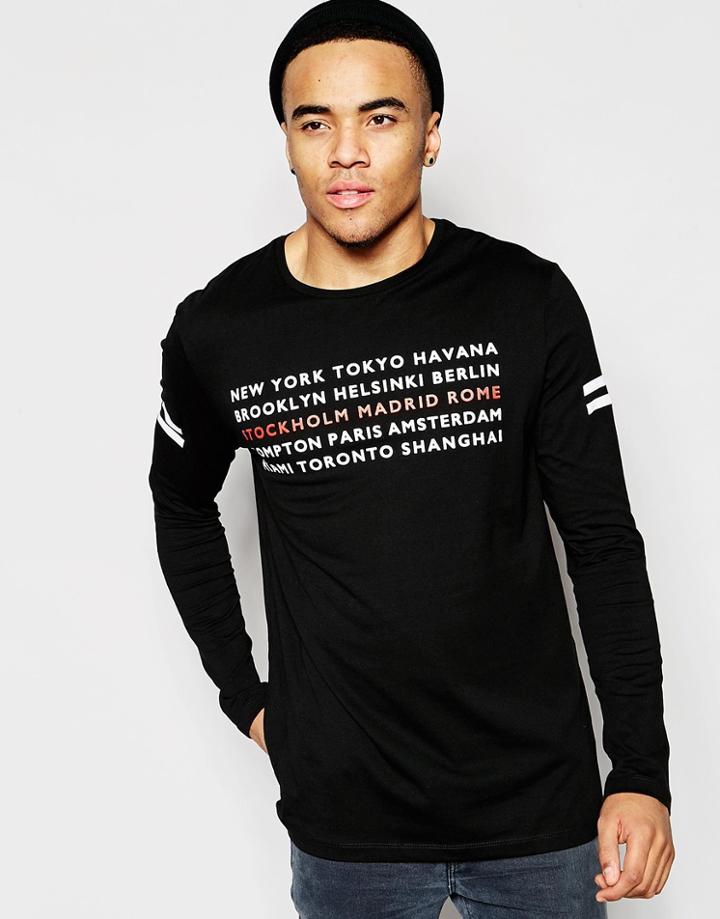 Asos Longline T-shirt With City Print - Black