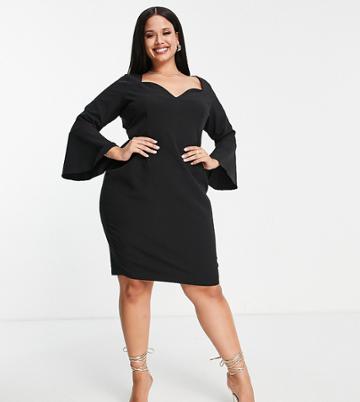 Vesper Plus Fluted Sleeve Midi Dress In Black