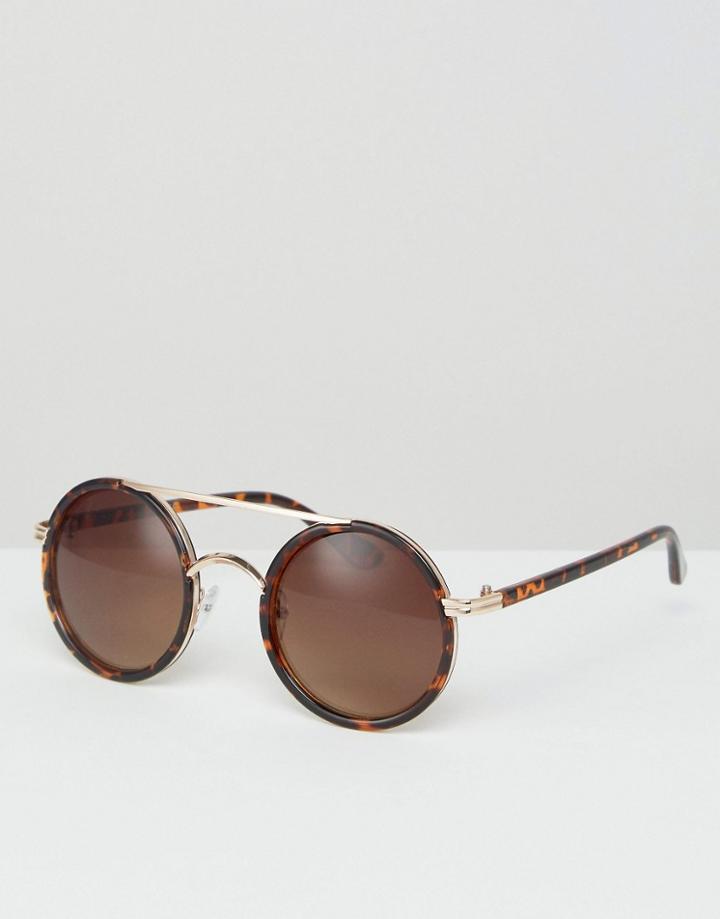 Missguided Round Tortoise Sheel Sunglasses - Brown