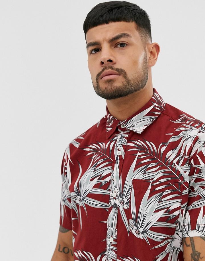 Jack & Jones Essentials Printed Short Sleeve Shirt In Red - Red